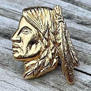 Native American Brave Head Pin, Gold Tone Metal